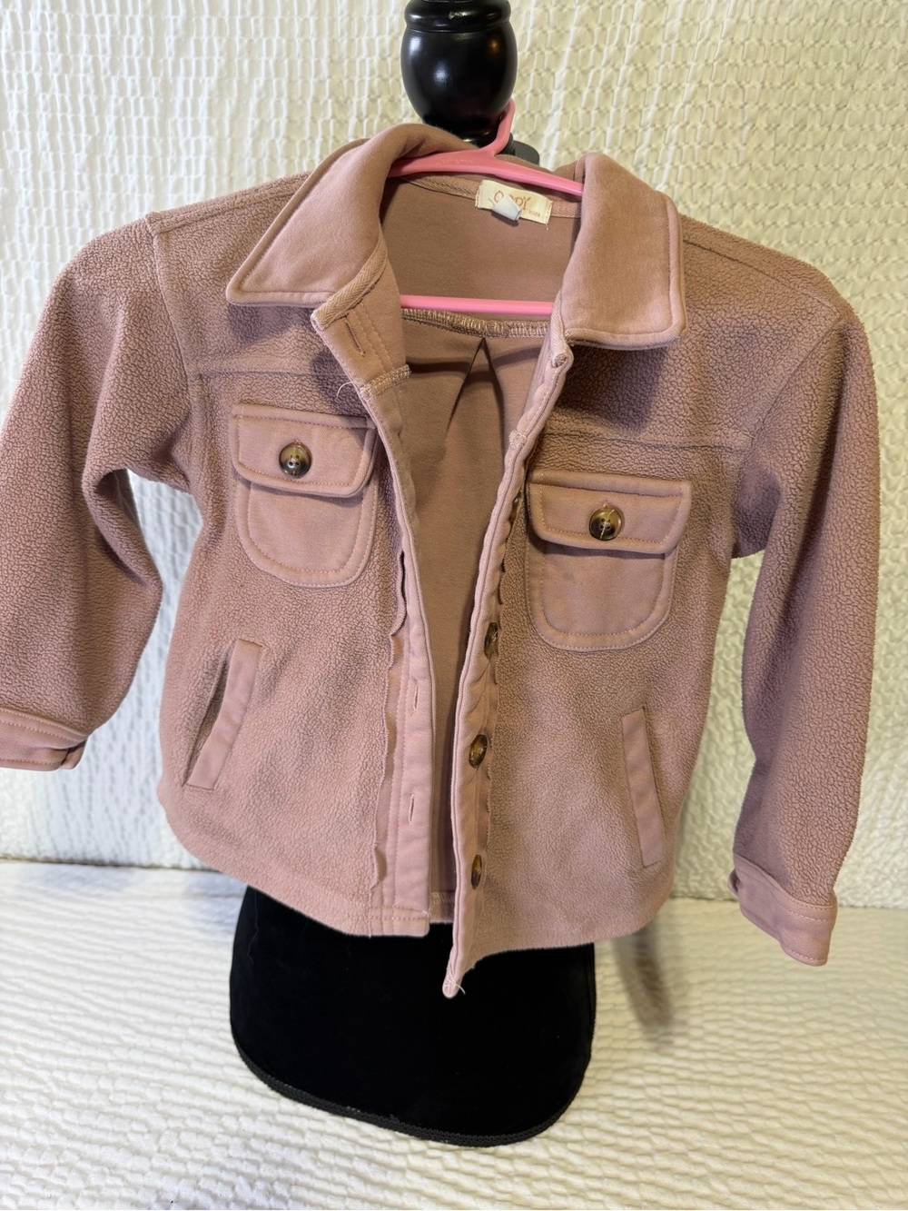 ODDY Mauve Pink Fleece Button-Front Jean Jacket
